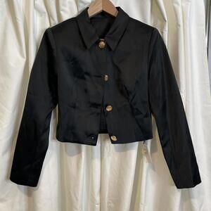 commense black cropped blazer with gold buttons